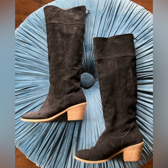 BDG black suede boots block heel round toe pull on slouchy or knee length Sz 10 - Picture 3 of 16